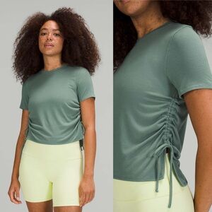 lululemon athletica Sage Green Ruched Short Sleeve Tee